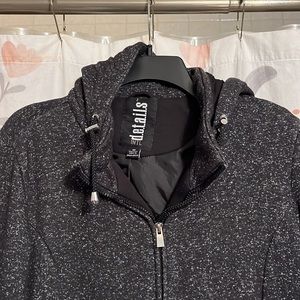 Med black & gray tweed INTL Details hooded jacket 2 snap pockets